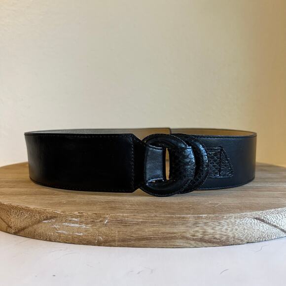Vintage 80s Christian Dior Black Genuine Leather Wrap Belt Size M/L - Picture 1 of 13